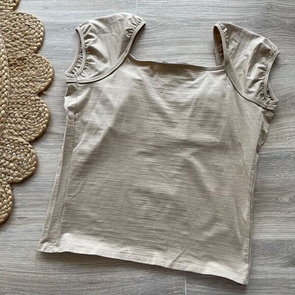 Beige Silk Blend Top Women's Large Minimalistic Quiet Luxury Layering Regency - Picture 7 of 7